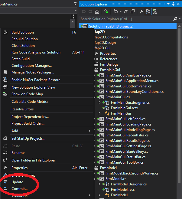 Figur 101: Update og commit knappene i Visual Studio 2012 20.