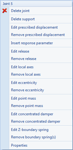 4.6 Popup menu Når en bruker høyreklikker med muspekeren på en member, joint eller en last kommer det en liste med valg.