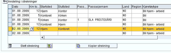 Fyll ut reisemål (i dette eks kjøring i Follo prosti) Fyll ut reiseårsak (i dette eks tjenestekjøring for juni 2008) Fyll ut regulativ (det mest brukte er tjenestereise) Kommentarer åpner et