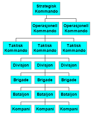 Figur 10: Eksempel på tradisjonell kommandostruktur [6] Regler, prosedyrer og kontroll gjennomsyrer organisasjonen og mellomlederne er gitt avgrenset myndighet i forhold til disse faktorene.