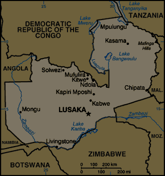 Figur 2: Detaljert kart over Zambia.