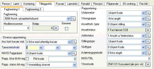 Person ajourhold Personopplysninger Person Ansattforholdet må være aktivt på telletidspunktet. Dvs. ikke sluttmeldt på person eller ansattforhold.