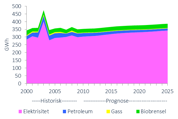 UTVIKLINGSTREKK I ENERGIBRUK I årets utredning presenteres kun oppdaterte tall for elektrisitet. Dette er fordi det ikke finnes statistikk for øvrige energibærere fra årene etter 2009.