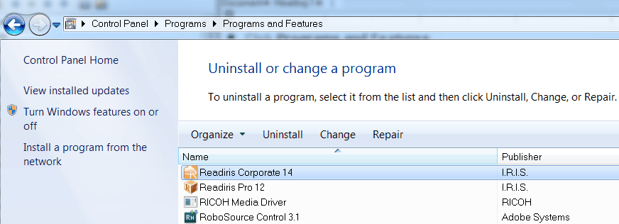 Del 1: Installasjon og aktivering AVINSTALLERE READIRIS Hvis du vil fjerne Readiris fra datamaskinen, følger du fremgangsmåten nedenfor. Slik avinstallerer du programmet: Lukk Readiris.