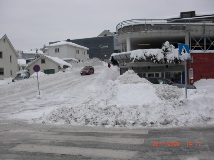 I forbindelse med brøytingen bør snøen i størst mulig grad legges opp slik at den danner naturlige ledelinjer f.eks. ved snøopplag i rennebunn.