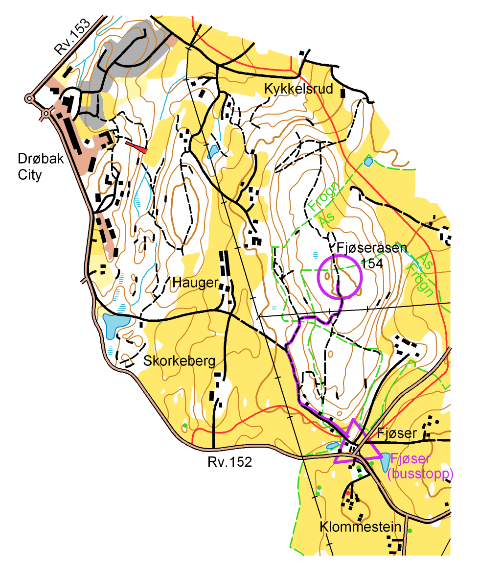 8. Fjøseråsen der kommunegrensa slår krøll Finn en parkeringsplass ved lagerområdet ved Fjøserkrysset (rv. 152 x Klommesteinveien).