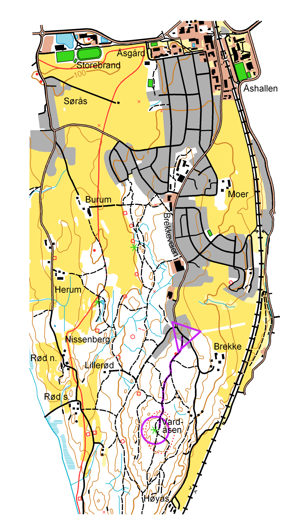 13. Vardåsen Ta den store stien fra Brekkeveien, forbi Ut på tur -tavla og videre sørover. Ta til høyre etter 300 meter, opp over et lavere åsparti og deretter opp til hovedåsen.