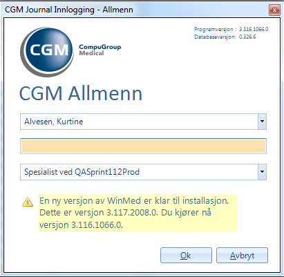 Viktig oppgradering av CGM Journal Følgende artikkel gjelder ikke våre helsestasjon og online kunder. I de kommende dagene, når dere starter CGM Journal vil dere se bildet til høyre.