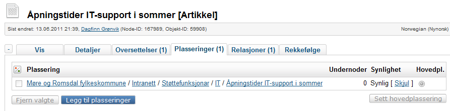 46/66 mappe under den mappen som notisen vises i. Dersom den legges direkte i den mappen den skal vises i, blir den også vist som nyhetsartikkel nederst i mappe-innholdet (nyhetsartikkel).