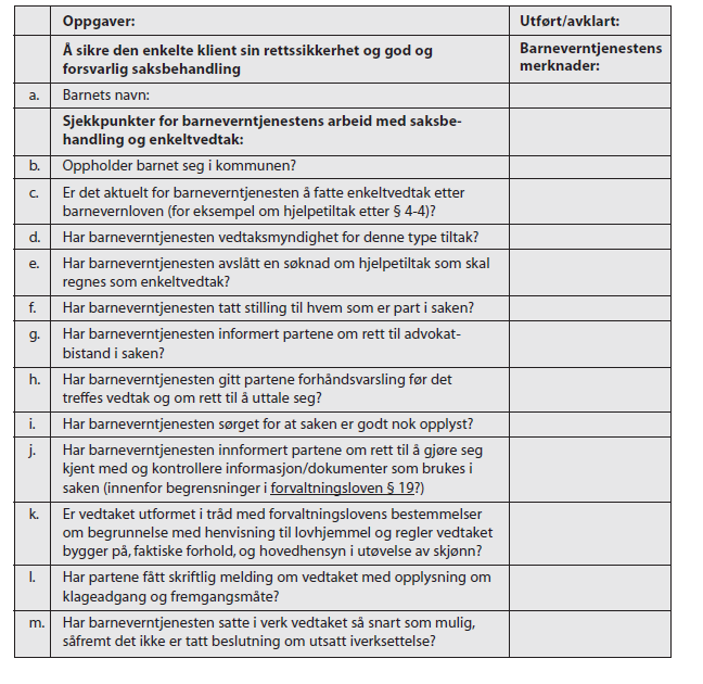 Side 66 Vedlegg 9 Sjekkliste for arbeid med saksbehandling og