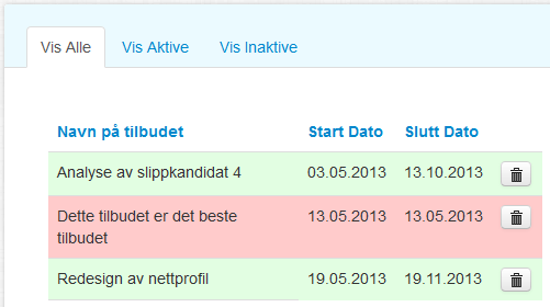 Det er mulig å legge CV-er inn i tilbud fra CV-view. Dette kan enkelt gjøres ved å klikke på + Tilbud til venstre i CV menyen.