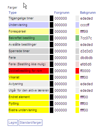Fargeinnstillinger Administrasjon - fargesinnstillinger I fargeinnstillingene har du mulighet for å bestemme fargene på de ulike