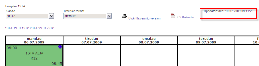 Her kan du si når timeplanen skal vises fra i fortid og hvor lang tid frem i tid ved å bruke kalenderen. Eller du kan begrense på hvor mange uker frem i tid en kan få lov til å se.