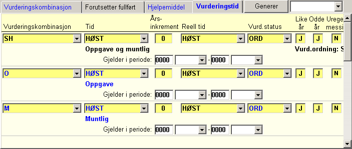 Emne samlebilde, Vurd.tid (Studieelementer/Bilde) - 21 - Vurderingskombinasjon samlebilde, Vurderingstid (Vurdering/bilde) Knappen Generer henter tidkode fra bilde Vurderingstid.