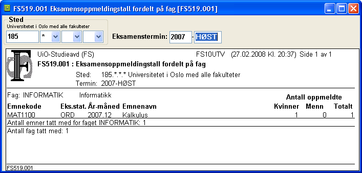 FS522.002 Forventet innlevering oppgaver - 56 - Bestilles for et sted eller for et studieprogram (enten knyttet til meldingen eller emnet), og for en periode for innleveringsfrist.