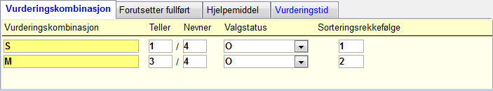 Individuell tidspunkt Frammøtetid Nødvendig romtype Eksamensfri dager foran og etter Ekstra eksamenstid for spesialtilpasninger Markering i feltet betyr at det er individuelle eksamenstidspunkt for