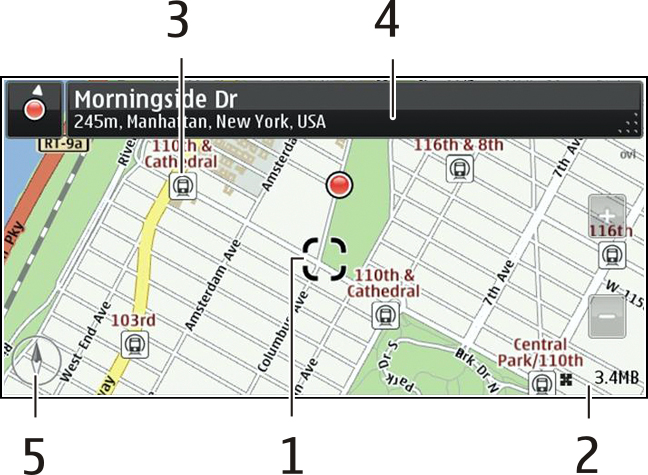 4 Min posisjon Min posisjon Vise din posisjon og kartet Se din nåværende posisjon på kartet, og vis kart over ulike byer og land. Velg Meny > Kart og Min pos.