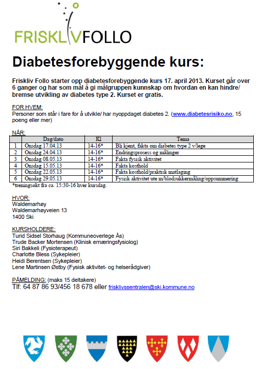 På dette kurset målte vi blant annet vekt, BMI og diabetesrisiko (se: www.diabetesrisiko.no). Tabellen under viser tall fra 1. og 2. måling (det er fire måneder mellom 1. og 2. måling).