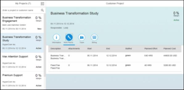 Example: SAP Simple Project Business* Insights into current bids and past projects Intuitive project manager self-service creation and planning of projects Real-time capture and faster billing of