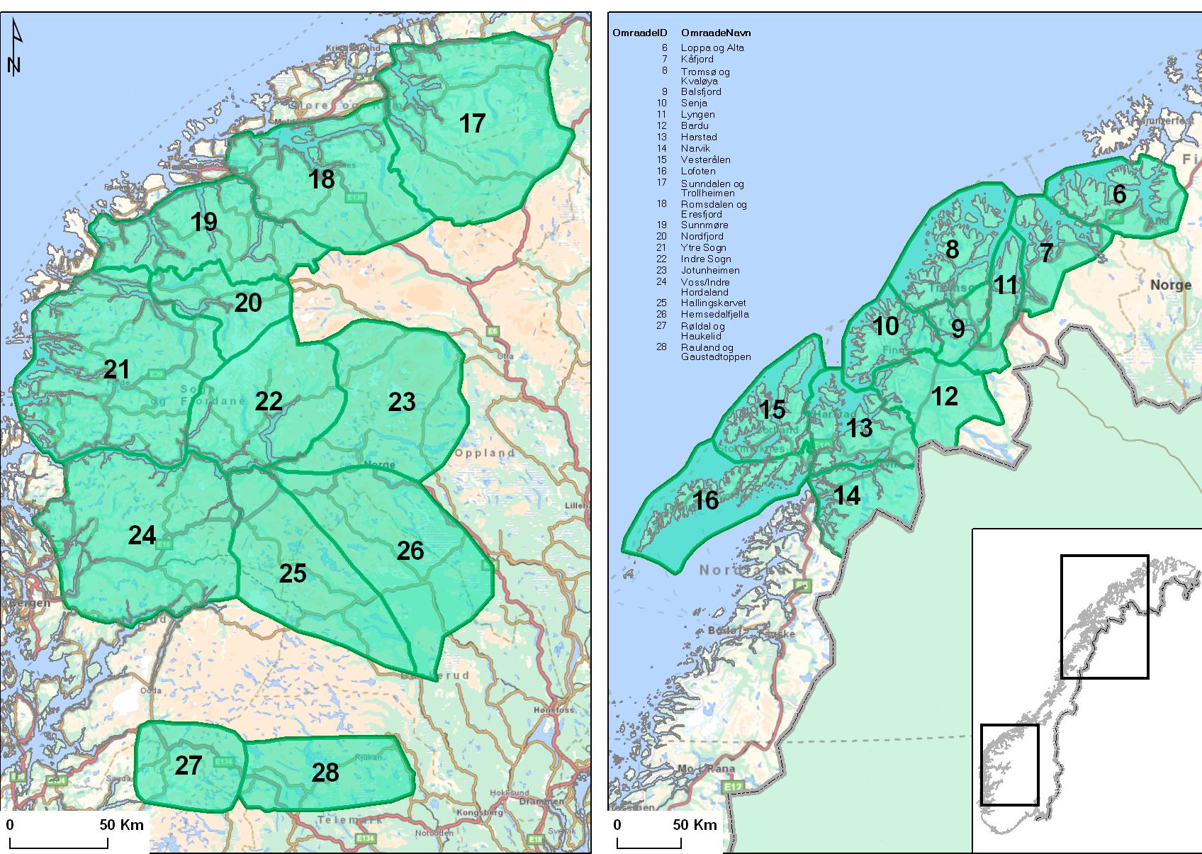 fylker, deler av fylker eller gruppe av kommuner.