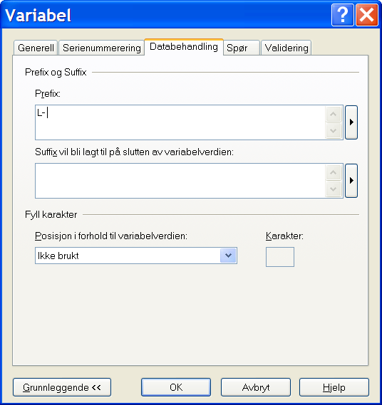 Klikk fane Databehandling. Hvis denne ikke er synlig, klikk Avansert nederst i venstre hjørne i variabelboksen.