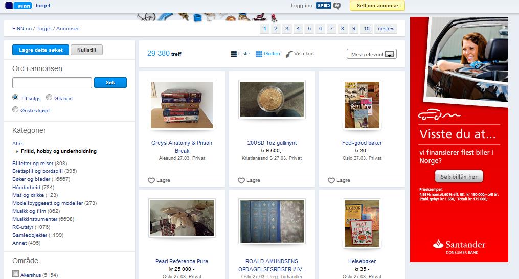 82 Figur 16, Finn.no-Torget Figur 16: Faksimile av torget på finn.no, hentet 27.3.2014 fra http://www.finn.no/finn/torget/resultat?categories=86 Startnoden til finn.