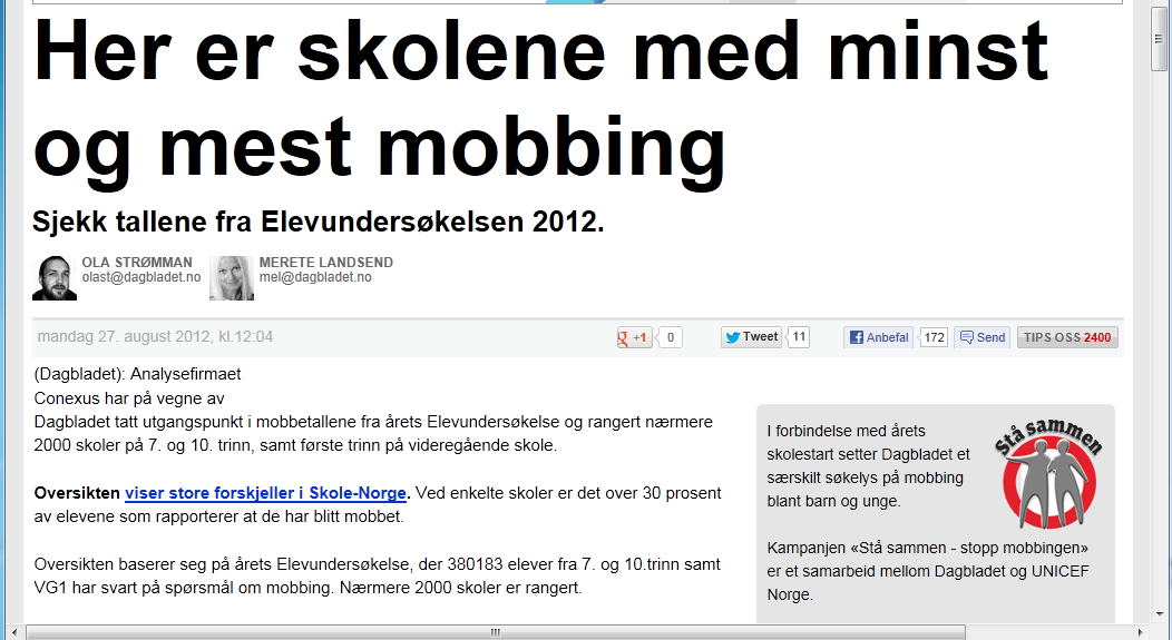 Elevundersøkelsen 1 Obligatorisk for skolene på 7.