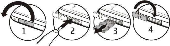 Komme i gang 9 Sette inn et minnekort Bruk bare kompatible microsd-kort som er godkjent av Nokia for bruk med denne enheten.