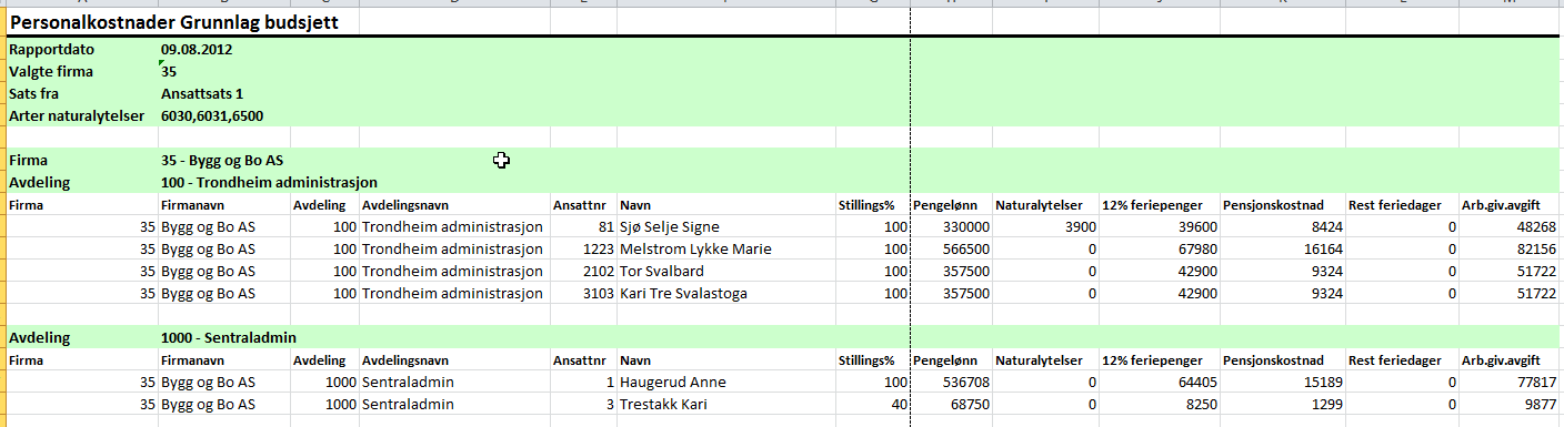 Felt i rapporten Stillings% - viser stillingsprosent for referansestillingen.