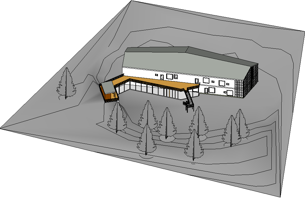 5.1.1 ARK Modell Her er et bilde som viser ARK modellen som mottatt fra Rune Huse Karlstad. Innad i samarbeids gruppen har vi delt både IFC og RVT modellene oss imellom.