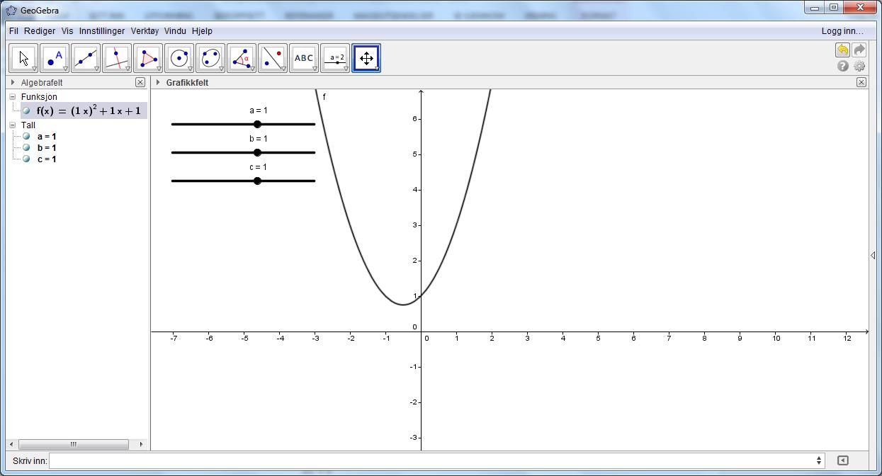 Andregradsfunksjonen f(x) = ax 2 + bx + c De fleste er jo kjent med hvordan parameterne a og b påvirker en lineær funksjon f(x) = ax + b.