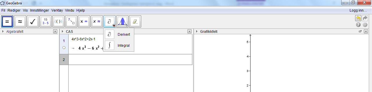 Start først med å blanke ut det vi gjorde i sted. Deretter skriver du inn den første likningen i linje 1 og den andre i linje 2. Deretter skal du merke begge to.