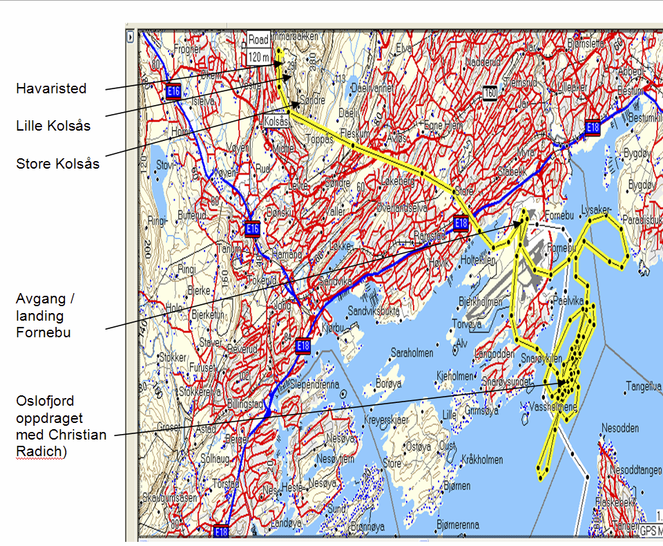 Statens Havarikommisjon for Transport Side 7 Figur 1: Sporlogg fra GPS viser fløyet rute fra kl. 2015 fram til havariet kl. 2046