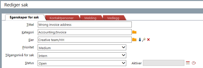 Du legger til en sak på huskelisten ved å åpne den og klikke på knappen Legg til på huskeliste. Se også "Huskelisten" på side 29. Slik overfører du en sak til en annen saksbehandler: 1. Åpne saken. 2. Klikk på knappen Rediger sak.