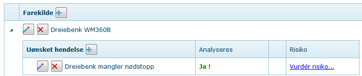 Velg neste farekilde ved å trykke på + på farekilde. Neste farekilde er kantknekka.