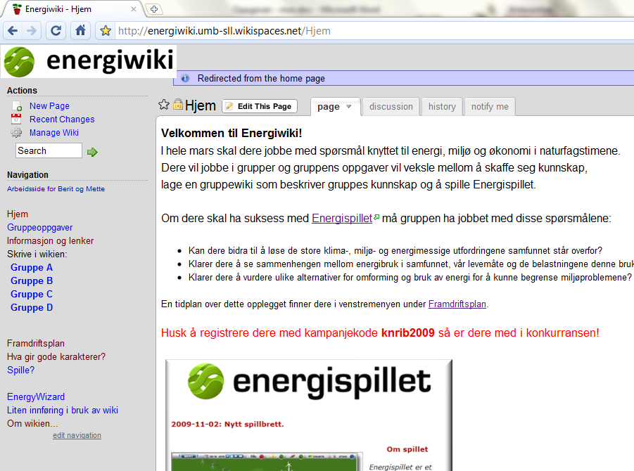 Figur 4: Forsiden til Energiwikien Jeg ønsket å lage et undervisningsopplegg som gjorde elevene mest mulig selvgående.