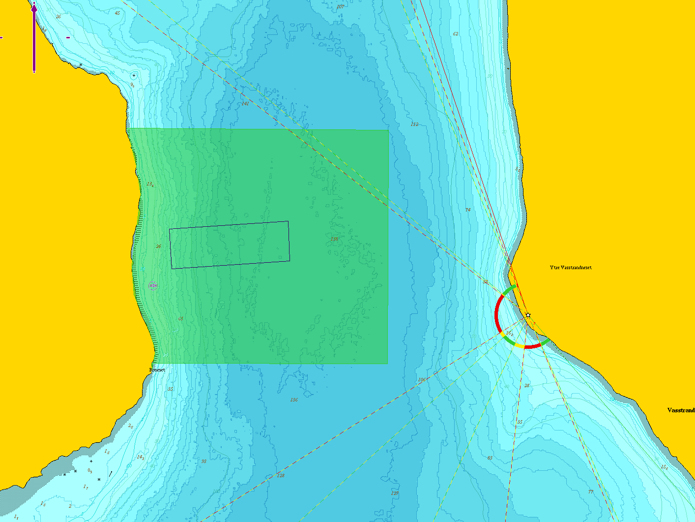 Tussøy 124 125 127 126 6 Figur 19 Blå pil viser forslag til akvakulturområde på Tussøy.