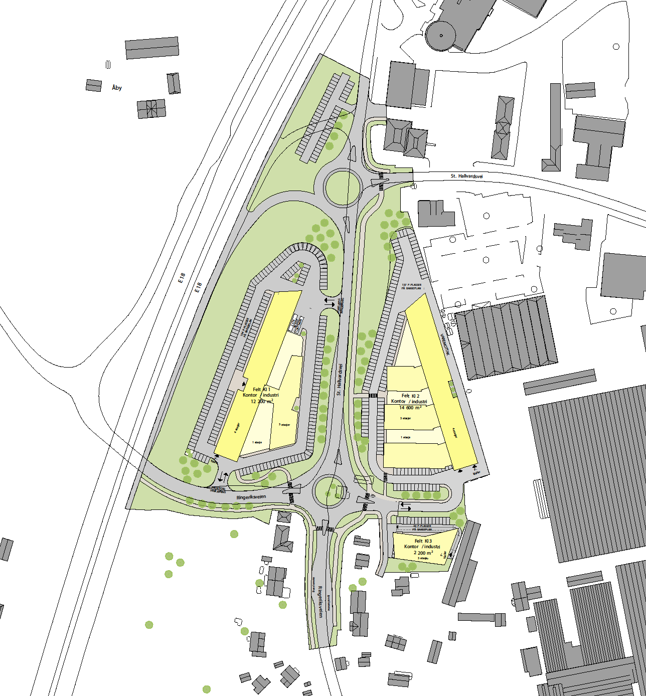 1.2 Tiltaket Det legges opp til oppføring av ca. 30 000m 2 næringsbebyggelse over 2-4 plan på de tre næringsområdene.