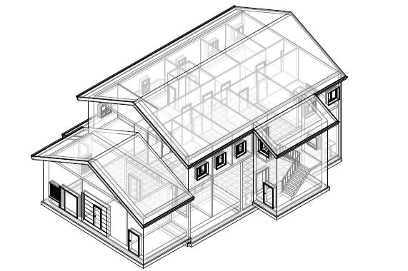 Vedlegg 4: Tekniske tegninger Kontrollhus 3D-perspektiv mot sør og vest over to etasjer.