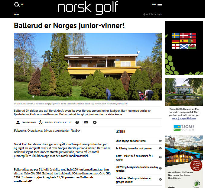 Ballerud Golfklubb Styrets beretning 2014 Innledning Ballerud Golfklubb har i 2014 hatt en god sesong. Det ble en rekord tidlig start på sesongen og den varte helt ut til oktober.