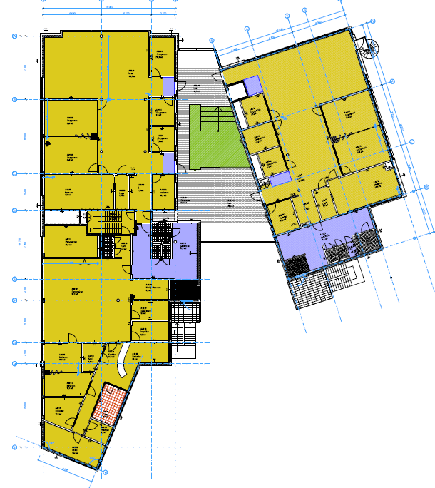 trinn og administrasjonen (bygg A), og for kroppsøving (bygg D), mens det gamle hovedbygget (bygg C) er omfattende renovert, og rommer 5-7.