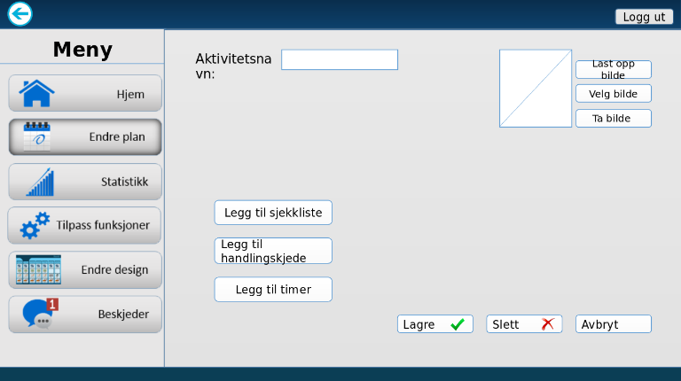 Med denne skissen prøvde vi å finne ut hvordan de ulike funksjonene kunne plasseres og vises på en hensiktsmessig måte.