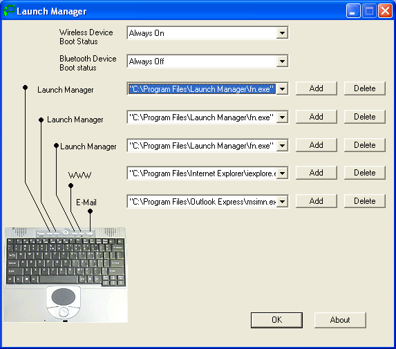 44 2 Tilpasse datamaskinen Launch Manager Acer Launch Manager lar deg sette de programmerbare starttastene, inklusive standard e-post og Internet Web tastene, samt Empowering og P tastene.