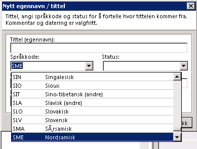 3.1 Tittel Her registreres tittelen på lydfilen, språk, status, kommentarer og datering. Det som registreres her er knyttet til lydfilen, eks. dateringen er for opptakstidspunktet på lydfilen.