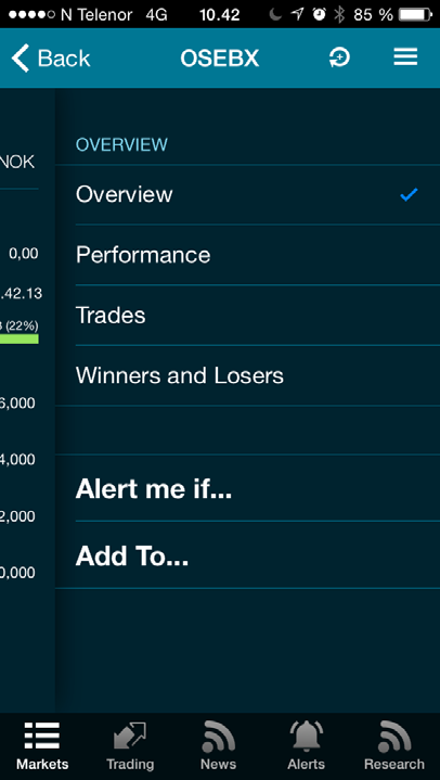 MARKEDSOVERSIKT Via Pareto Trader for iphone har du tilgang til realtidsinformasjon fra Oslo Børs.