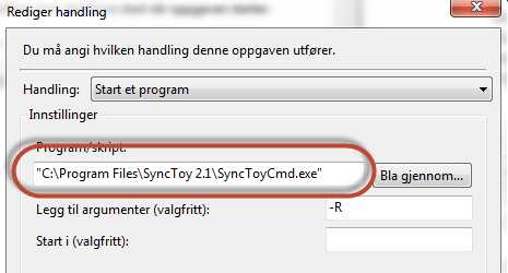 For å aktivere en utløser som kjører SyncToy automatisk, har jeg gått inn i Oppgavebehandling for å gjøre dette.