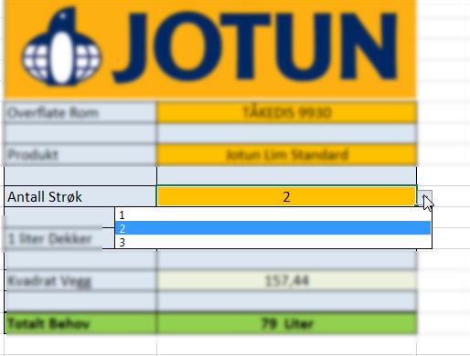 Jotun s oppgitte forbruk per m 2 gjelder kun for ett strøk.