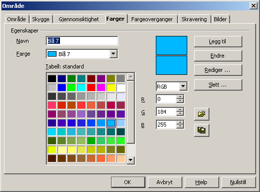 1 Draw 1.11.5 Endre og lage farger Endre eller legge til en enkelt farge i fargetabellen Man kan endre fargene individuelt i fargelinja eller i fargelistene.