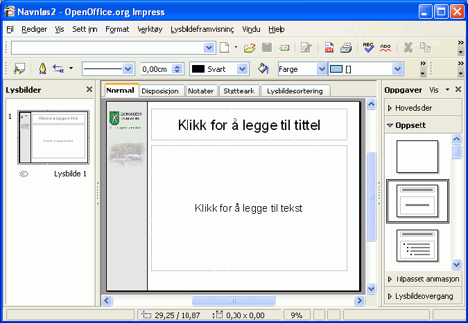 ..1 Presentasjon fra mal Presentasjon med Impress.0 Opprette en presentasjon via Fil Ny - Maler 1. Fil Ny Maler og dokumenter.