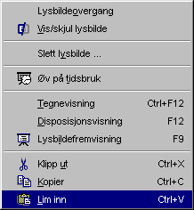 .5. Kopiere fra andre presentasjoner Du kan kopiere inn lysbilder fra andre presentasjoner, eller kopiere inn en hel presentasjon.
